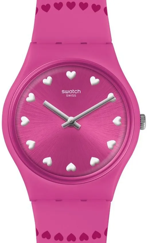 ساعة سواتش حريمي، عقارب، سوار سيليكون، بينك، GP160