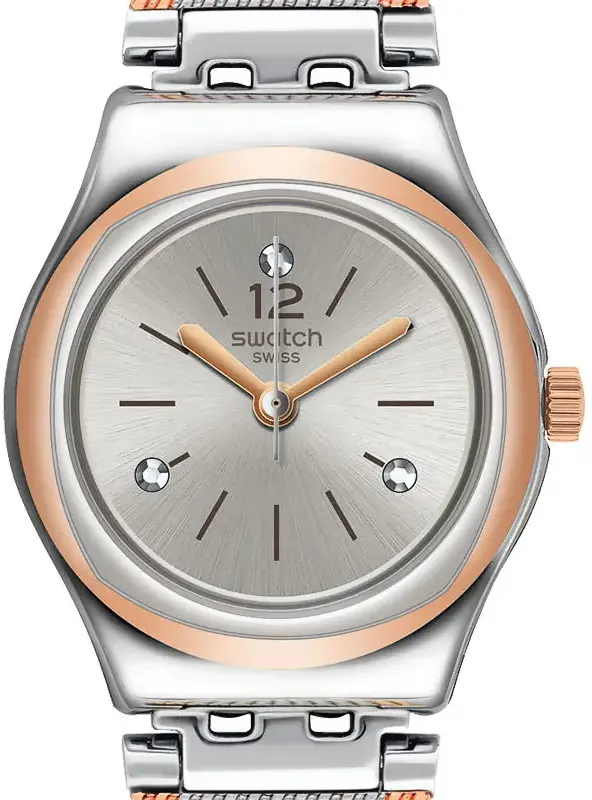 ساعة سواتش حريمي، عقارب، سوار ستانلس ستيل، فضي× نحاسي، YSS327M