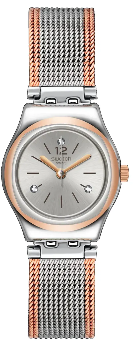 ساعة سواتش حريمي، عقارب، سوار ستانلس ستيل، فضي× نحاسي، YSS327M