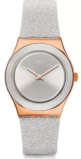 ساعة سواتش حريمي، عقارب، سوار جلد، فضي، YLG145