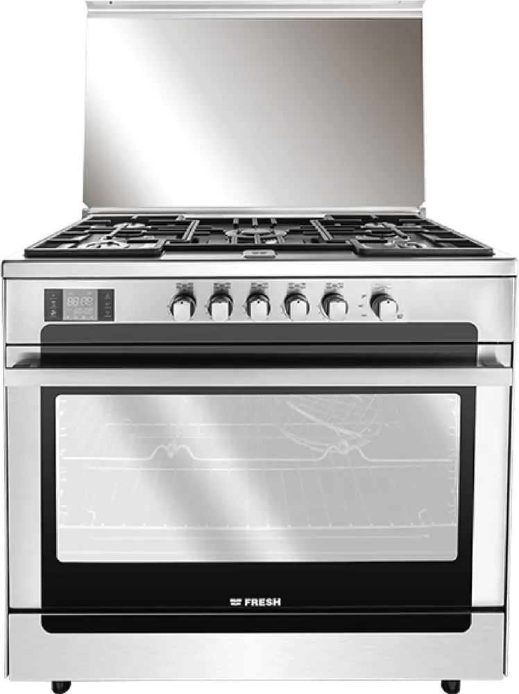 بوتاجاز فريش ماتركس 60*90 سم، 5 شعلة، امان كامل، شاشة تاتش ديجيتال، مروحة، ستانلس، فضي