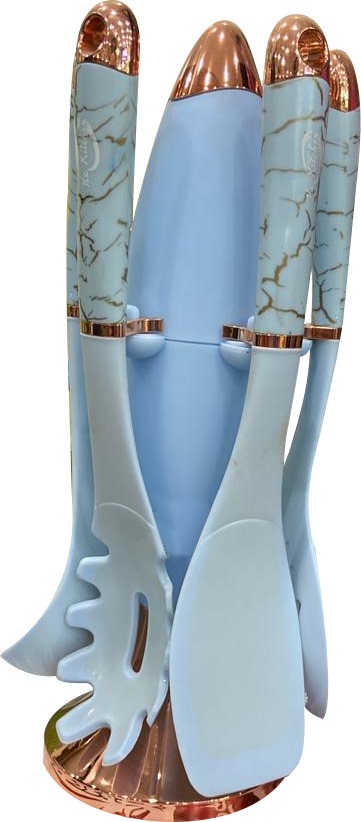 طقم توزيع بالحامل سيليكون ، 7  قطع ،رخامي أزرق