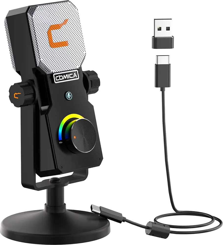 ميكروفون كوميكا، مكثف، يو اس بي نوع سي، حلقة ضوئية RGB، أسود، STA-U1