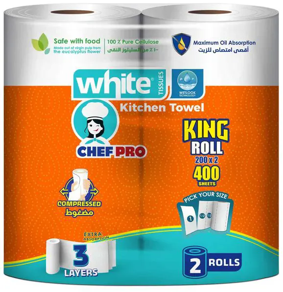 مناديل مطبخ وايت، 3 طبقات، 2 قطعة رول