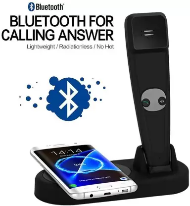 شاحن لاسلكي سريع  مع سماعة 2 في 1، بلوتوث، متوافق مع اندرويد، أسود