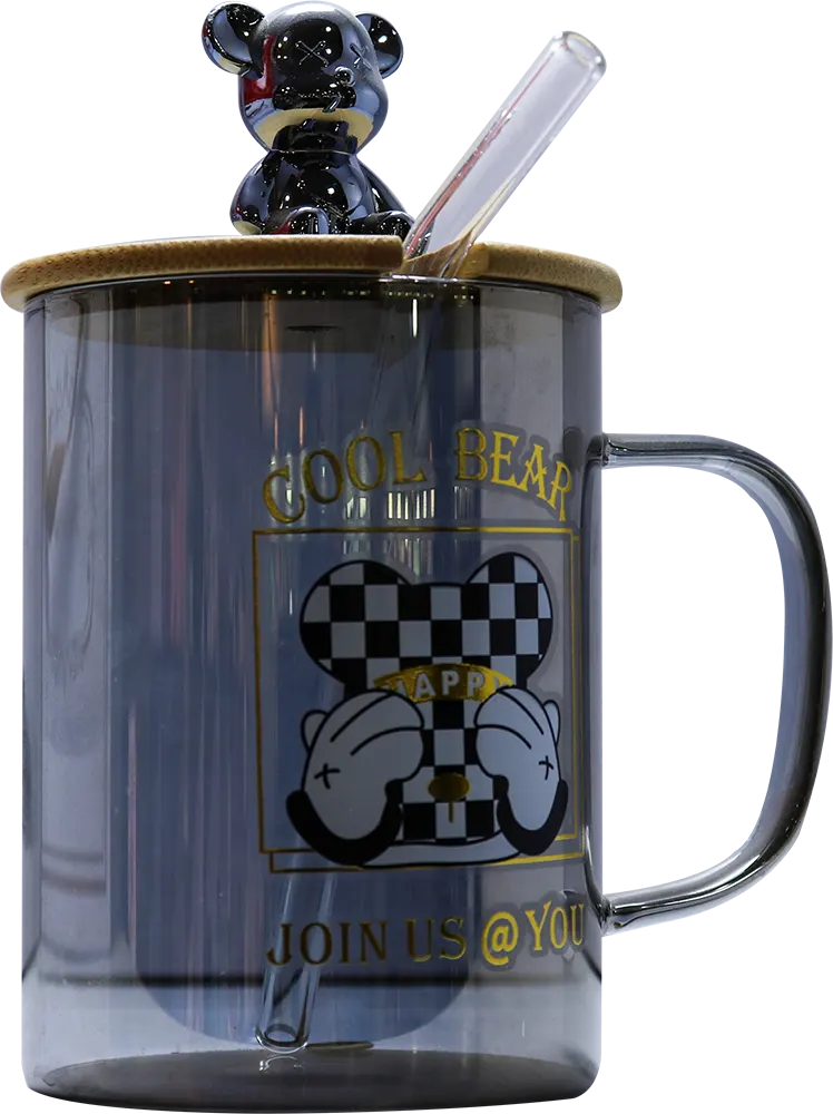 مج زجاج فاميه دبدوب بغطاء خشب مع شاليموه