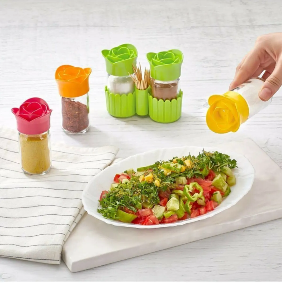 طقم ملاحة زجاج شكل وردة ، 2 قطعة بالحامل ، أخضر