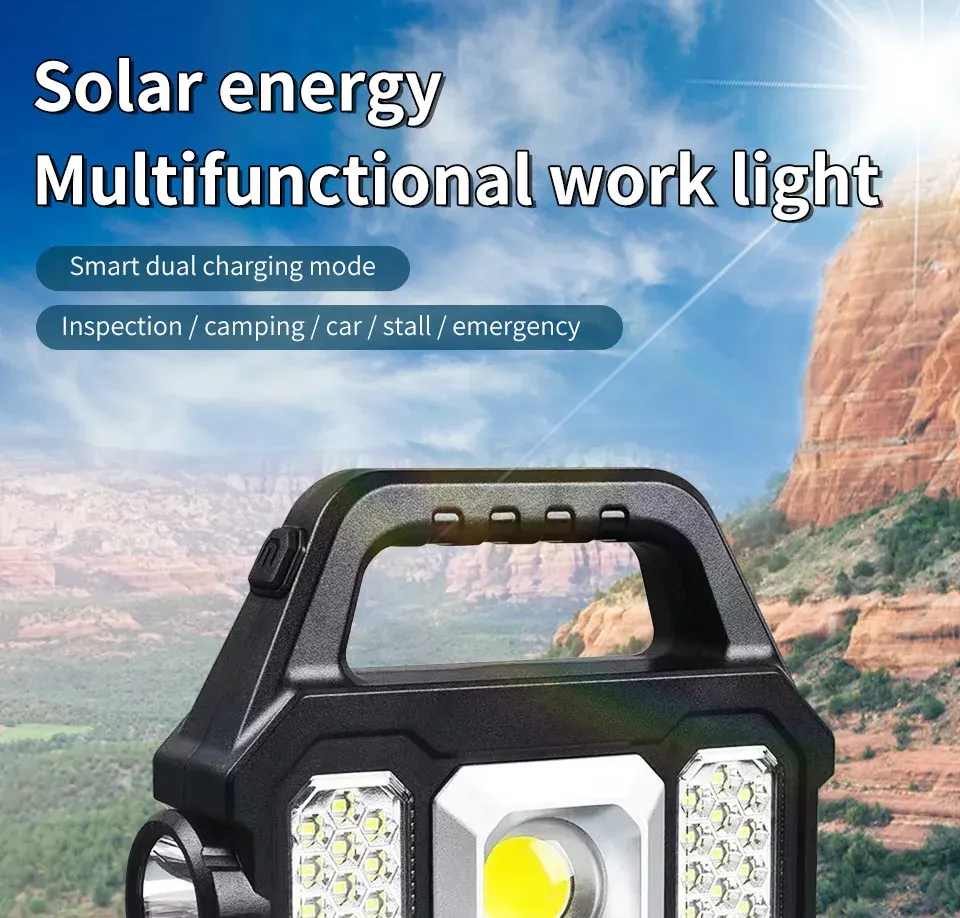 كشاف طوارئ محمول قابل للشحن YD ، شحن بالطاقة الشمسية، أسود، YD-2205