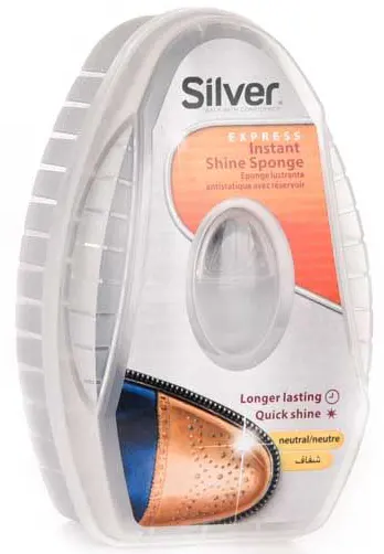 سفنجة ورنيش شفاف بيضاوية مع سائل للاحذية من سيلفر