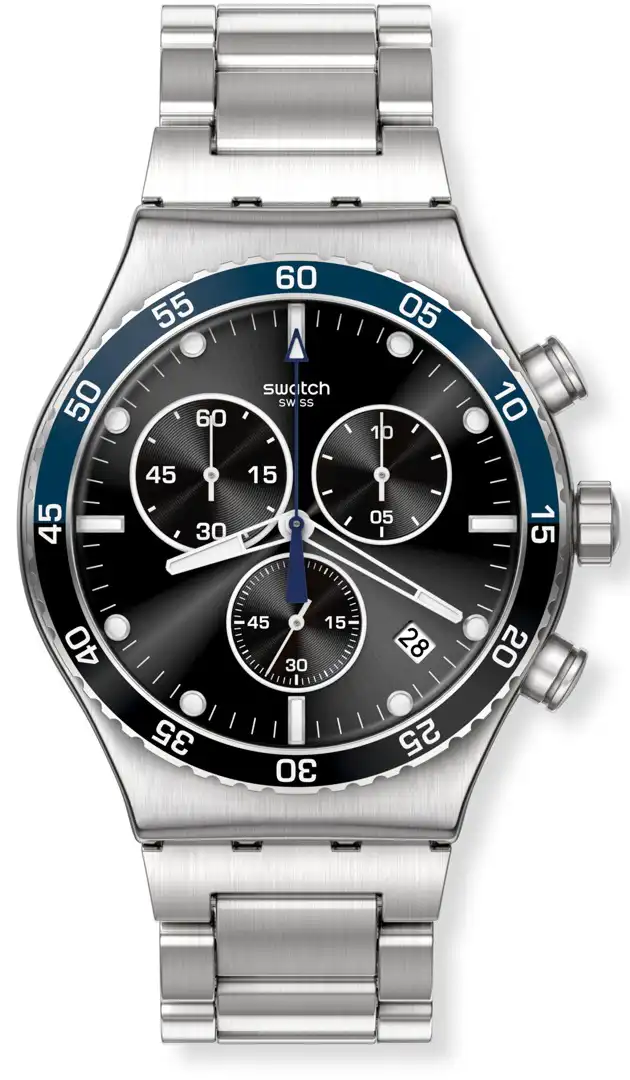 ساعة سواتش رجالي، عقارب، سوار ستانلس ستيل، فضي YVS507G