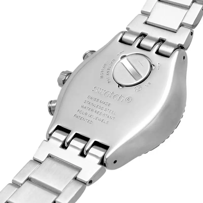 ساعة سواتش رجالي، عقارب، سوار ستانلس ستيل، فضي YVS507G