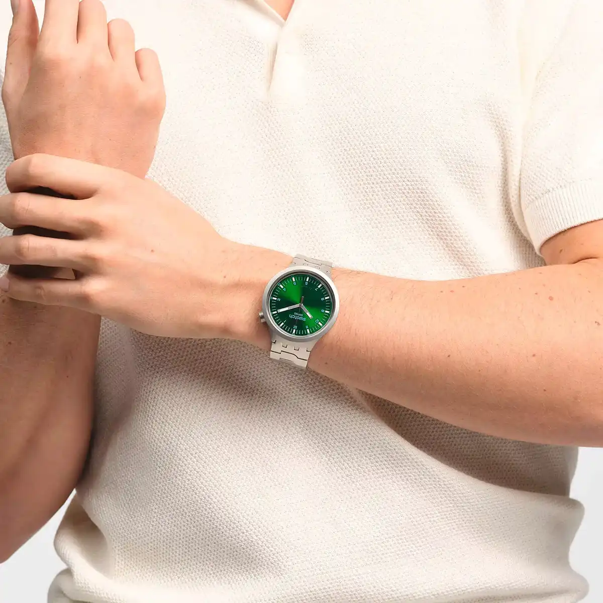 ساعة  سواتش للرجال، عقارب، سوار ستانلس ستيل ، سيلفر SB07S101G