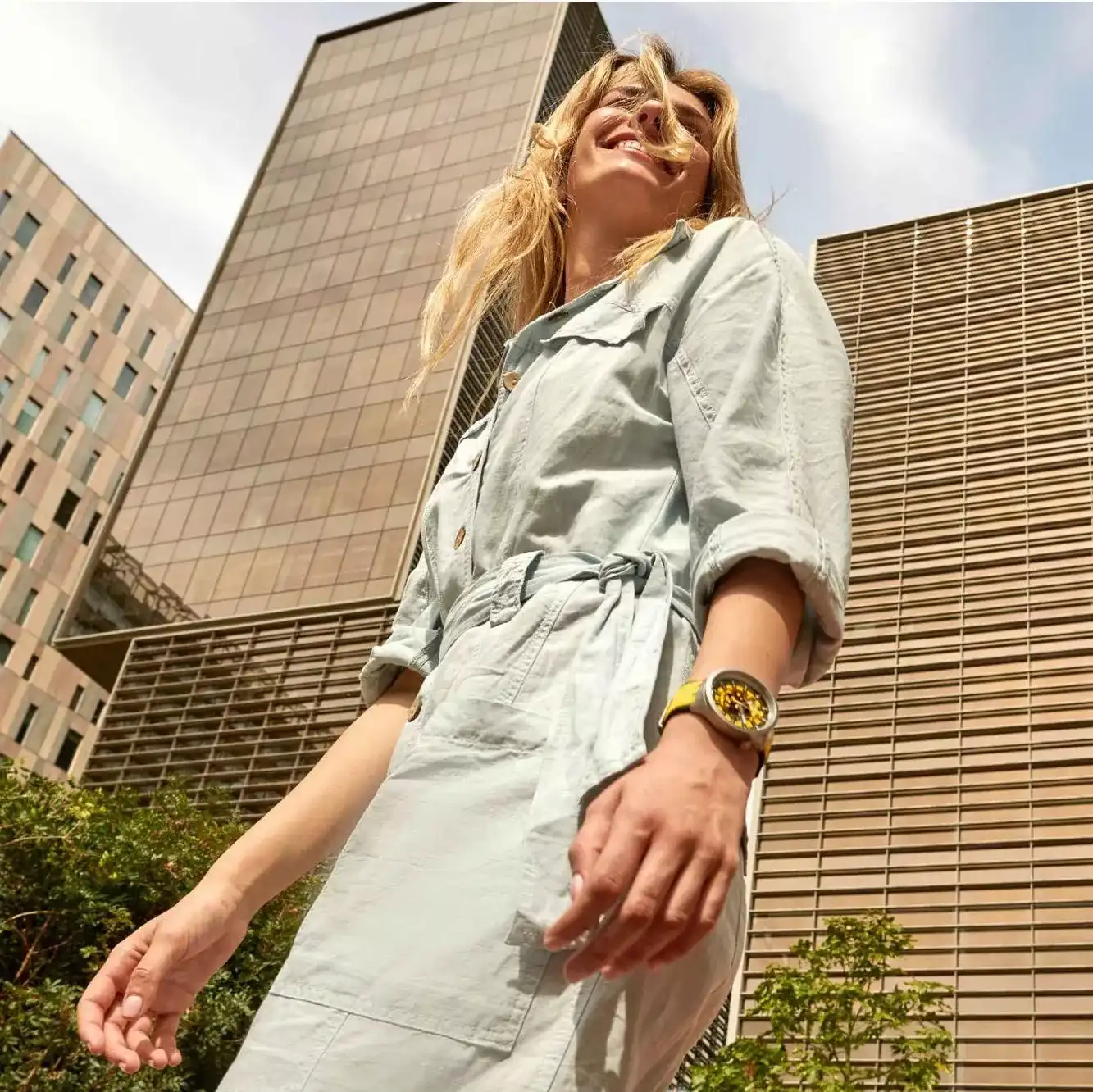 ساعة سواتش للجنسين ، عقارب ، أصفر SB07S109