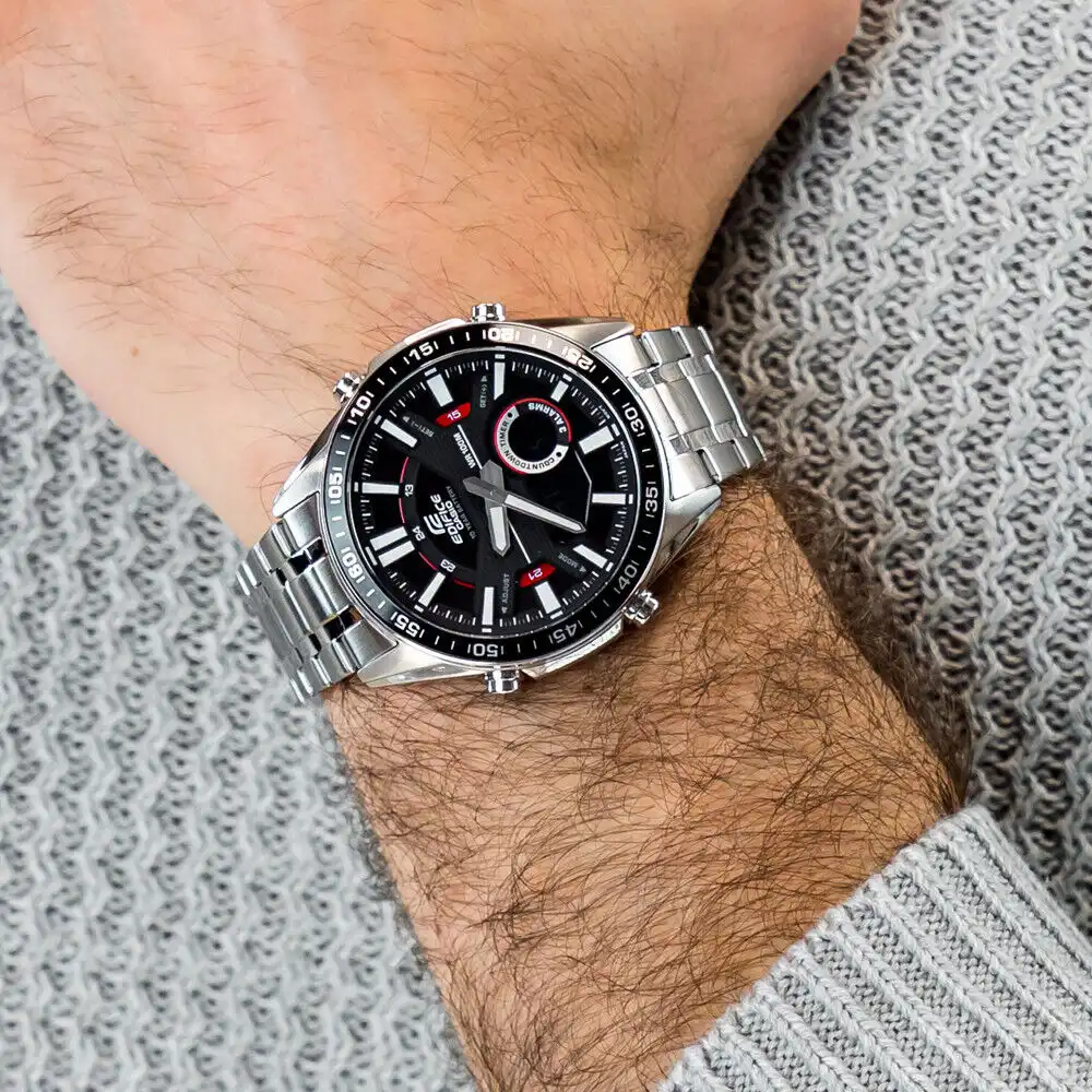 ساعه كاسيو اديفيس رجالي ، عقارب ورقميه سوار ستانلس ستيل ، سيلفر EFV-C100D-1AVDF