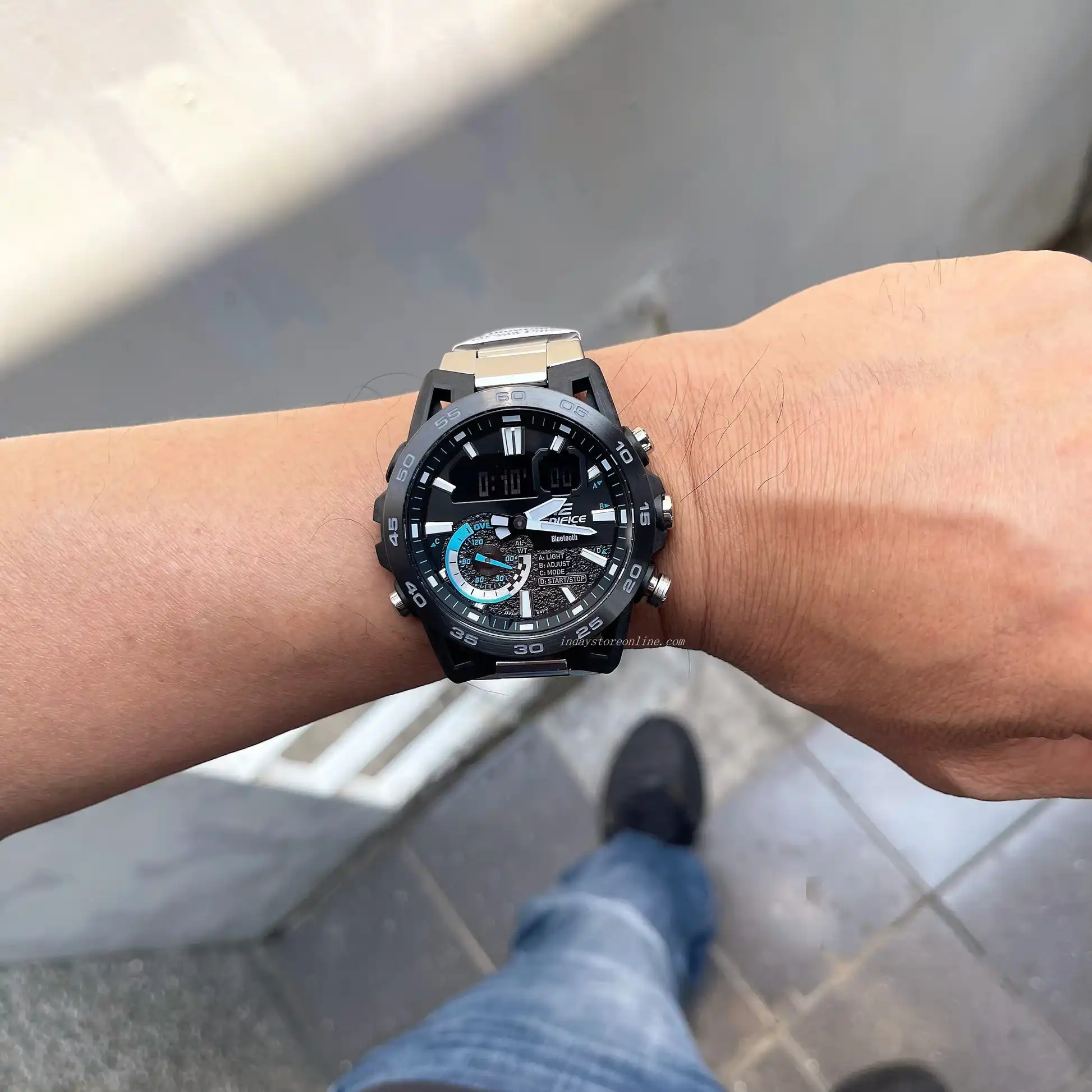 ساعة كاسيو اديفيس رجالي، عقارب ورقمية،  سوار ستانلس ستيل ، فضي ECB-40DB-1ADF