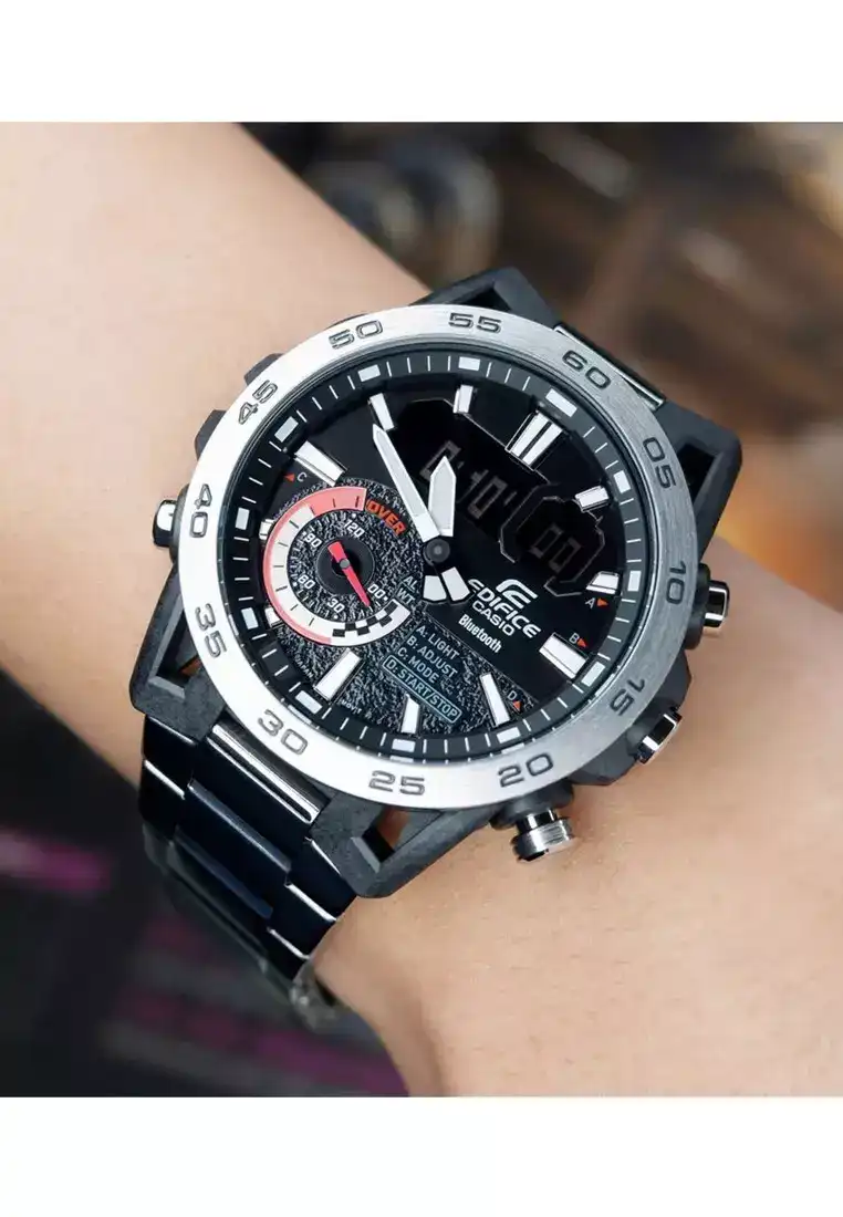 ساعه يد كاسيو اديفيس رجالي ، عقارب ورقميه سوار ستانلس ستيل ، سيلفر ECB-40D-1ADF