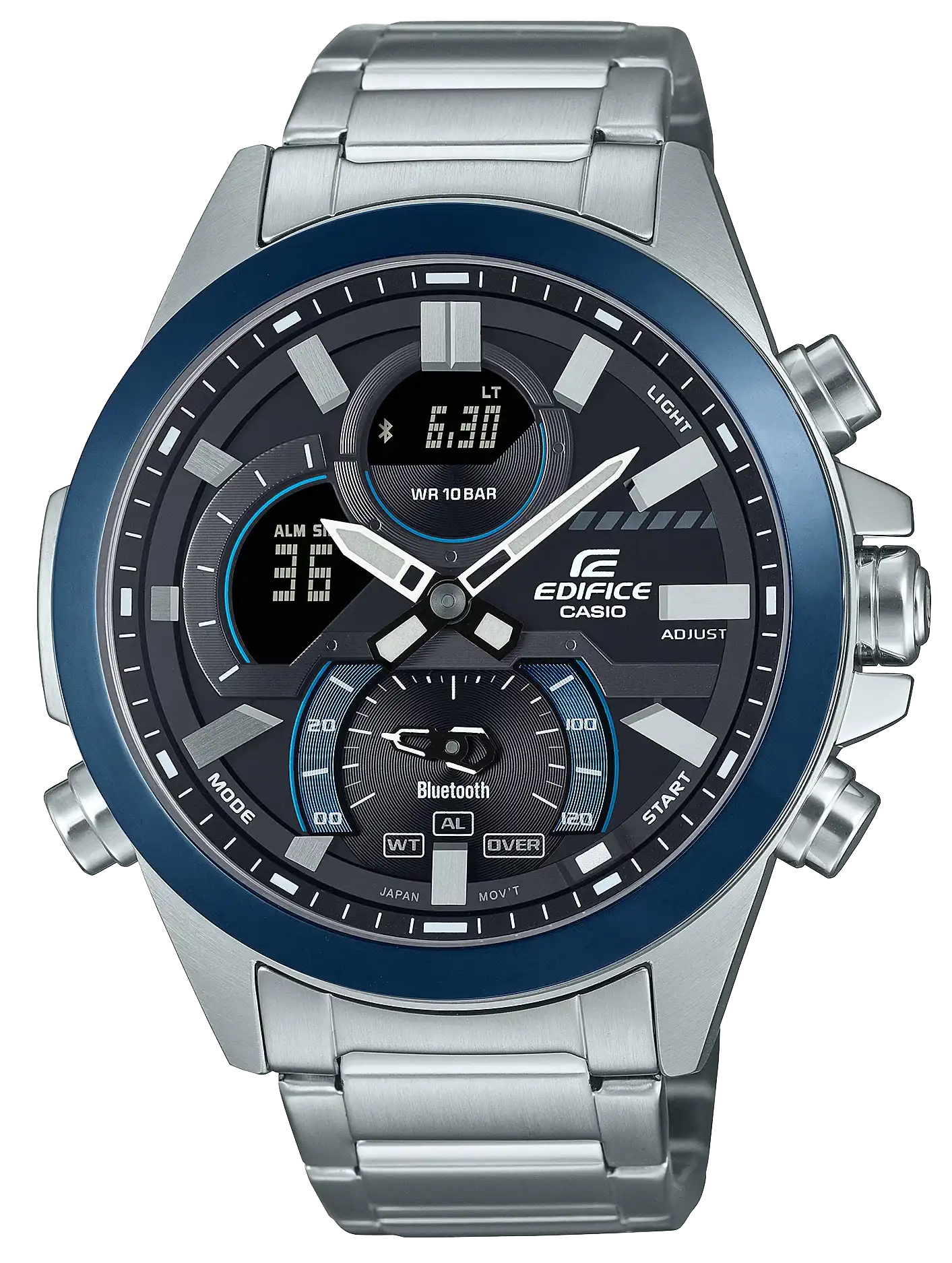 ساعة  كاسيو اديفيس رجالي، عقارب ورقمية، سوار ستانلس ستيل، فضي ECB-30DB-1ADF