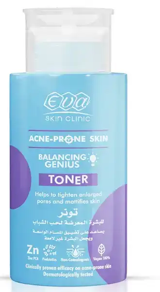 تونر ايفا للبشرة المعرضة لحب الشباب، تونر للبشرة يساعد على تضييق المسام الواسعة ويمنح البشرة مظهرا غير لامع،  200 مل