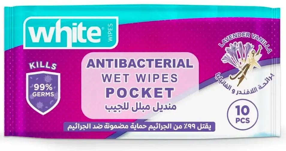 مناديل مبللة مضادة للجراثيم برائحه اللافندر والفانيليا من وايت ، 10 مناديل