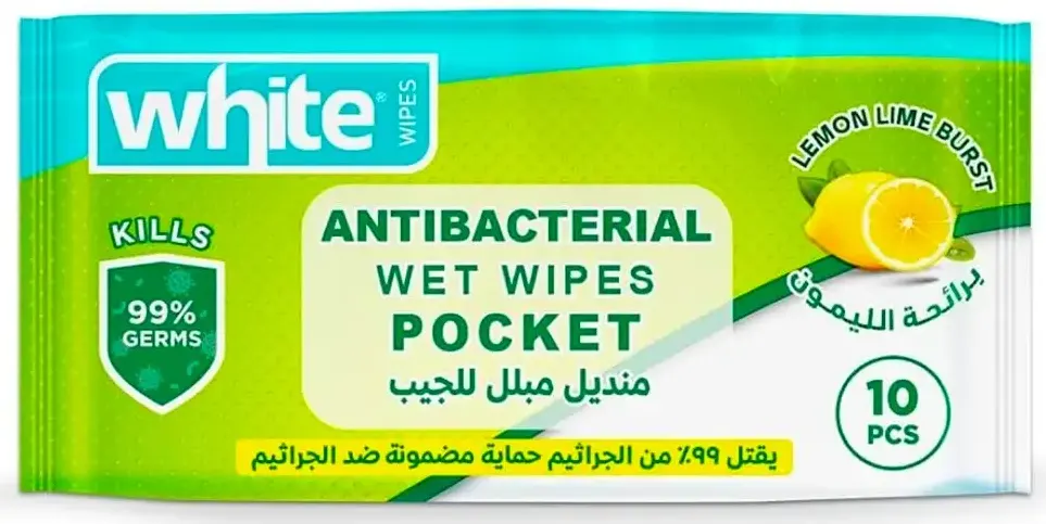 مناديل مبللة ضد الجراثيم برائحه الليمون من وايت ، 10 مناديل
