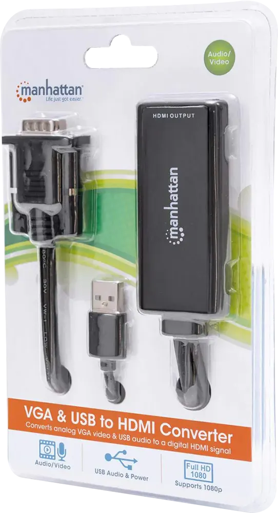 مانهاتن محول VGA وUSB إلى HDMI، أسود، CV445