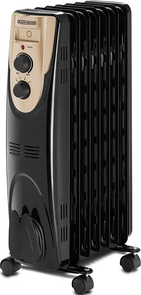 دفاية زيت بلاك اند ديكر، 7 ريشة، 1500 وات، أسود، OR070D