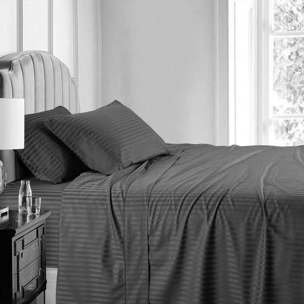 طقم ملاية مقلم كلاسي استيك ، مقاس 120*200 سم، 3 قطع ،رصاصي