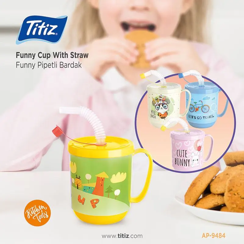 كوب مضحك للاطفال بغطاء وشاليموه من تيتيز، 9484