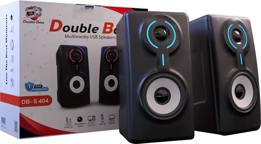 سماعات كومبيوتر دابل باس سلكية ، منفذ USB، مزود بإضاءة RGB، أسود، DB-S404