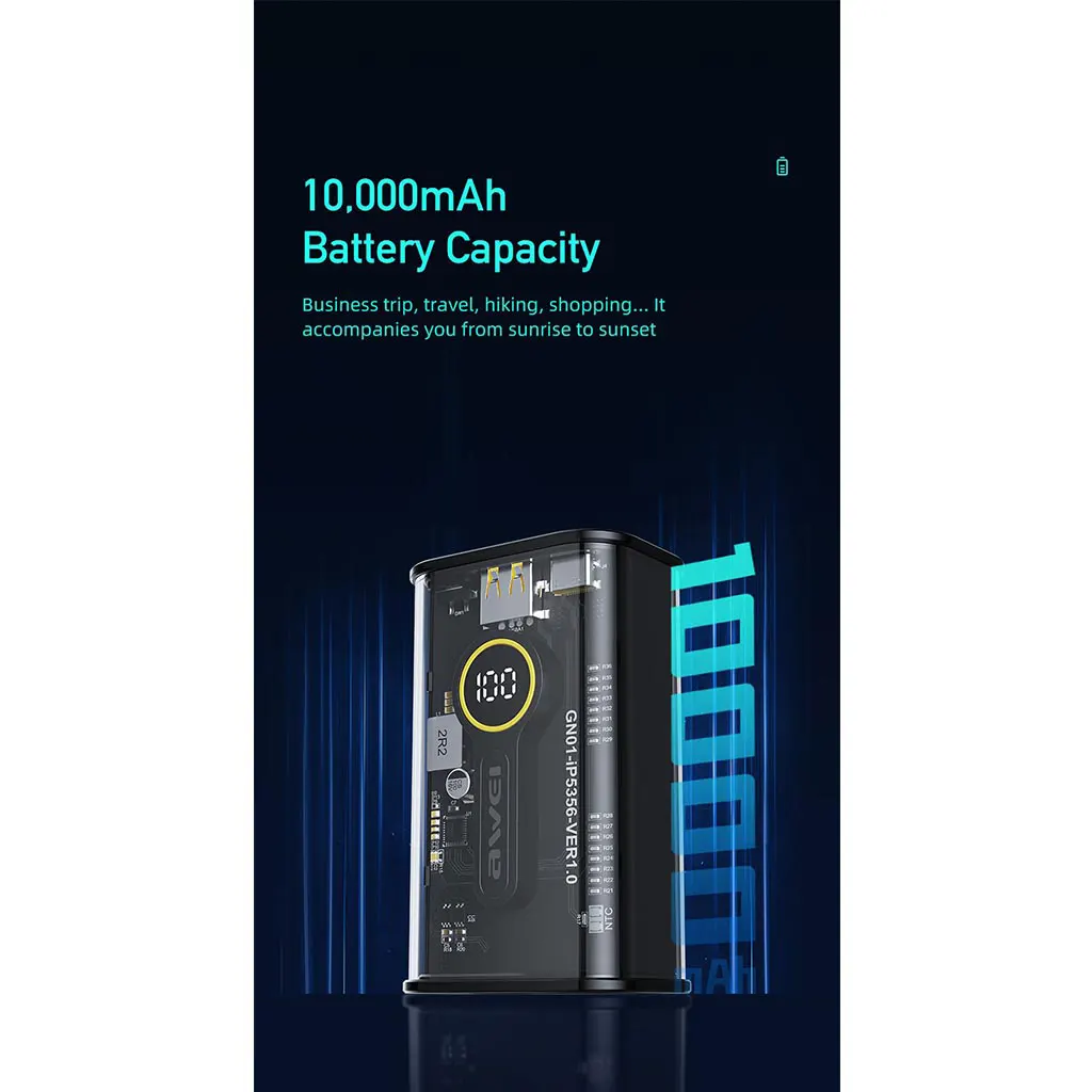 باور بانك اوي، 10000 مللي أمبير، 5 فولت، 22.5 وات، أسود،P165K
