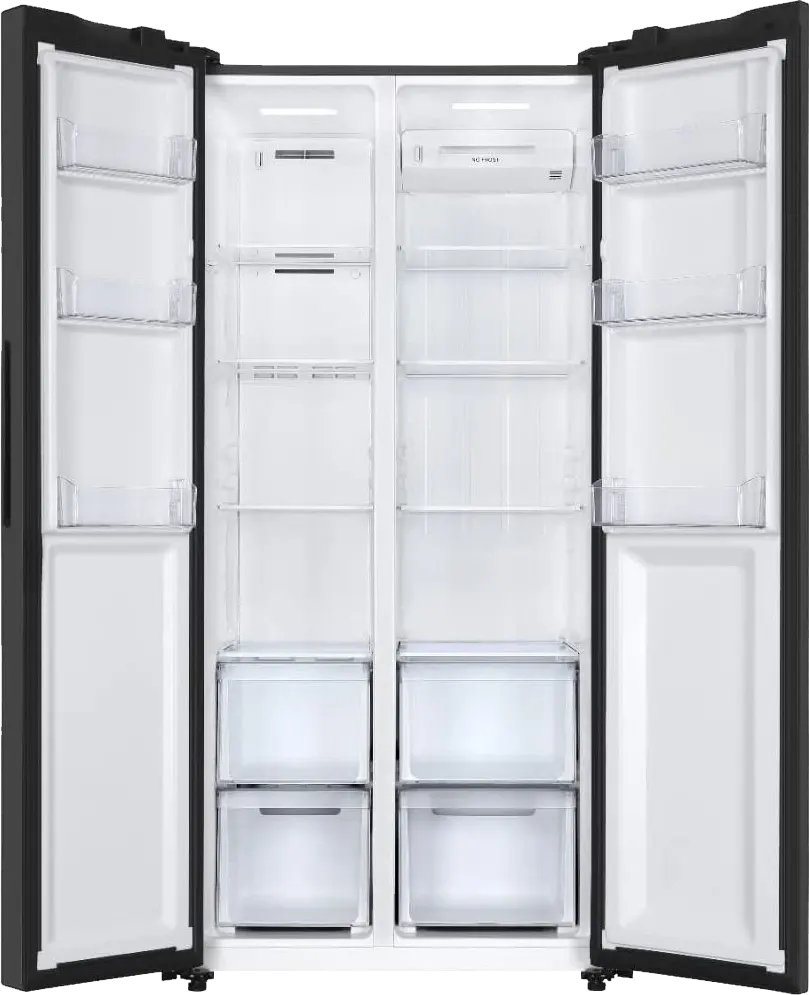 ثلاجة هاير نوفروست، 570 لتر، 2 باب متجاورين شاشة ديجيتال، إنفرتر، اسود، HRF-570SDBM