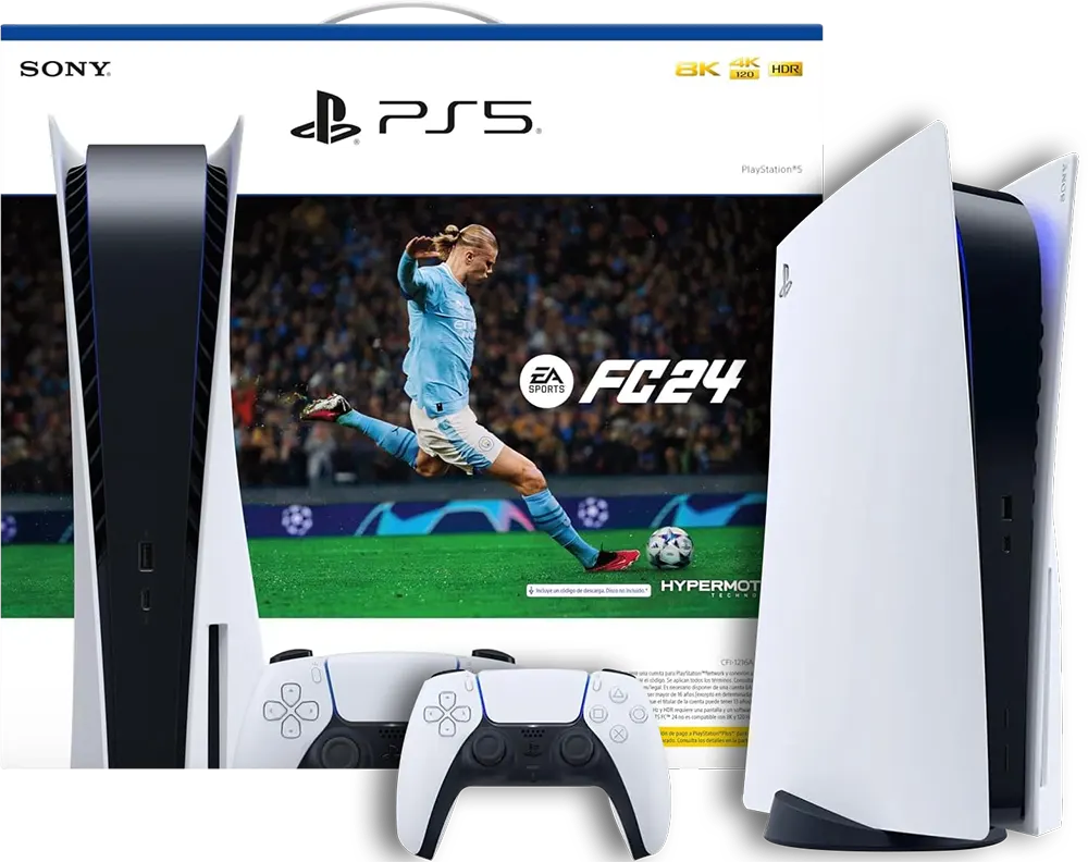 جهاز بلاي ستيشن 5 من سوني مع لعبةFC24، هارد ديسك 825 جيجابايت، رامات 16 جيجابايت، أبيض