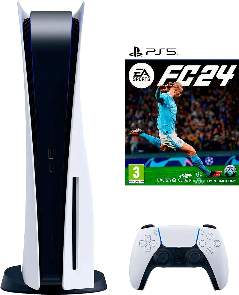 جهاز بلاي ستيشن 5 من سوني مع لعبةFC24، هارد ديسك 825 جيجابايت، رامات 16 جيجابايت، أبيض