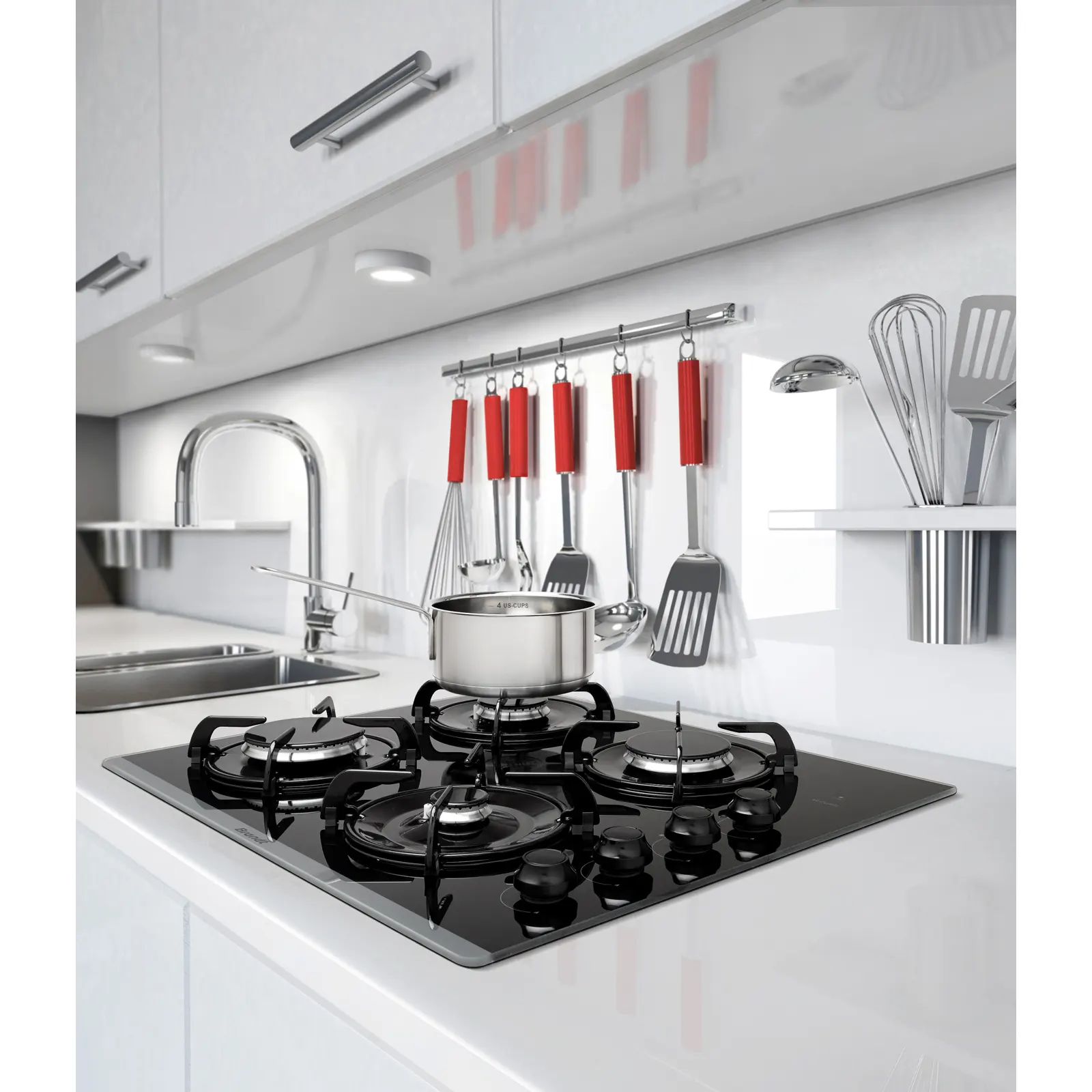 بوتاجاز مسطح بلت ان براندت، 60 سم، 3 شعلة غاز + 1 شعلة كهربائية، أسود،BPG6413BM