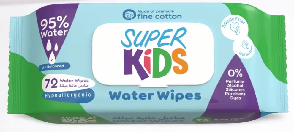 مناديل مبللة مائية لبشرة الطفل من سوبركيدز 72 قطعة