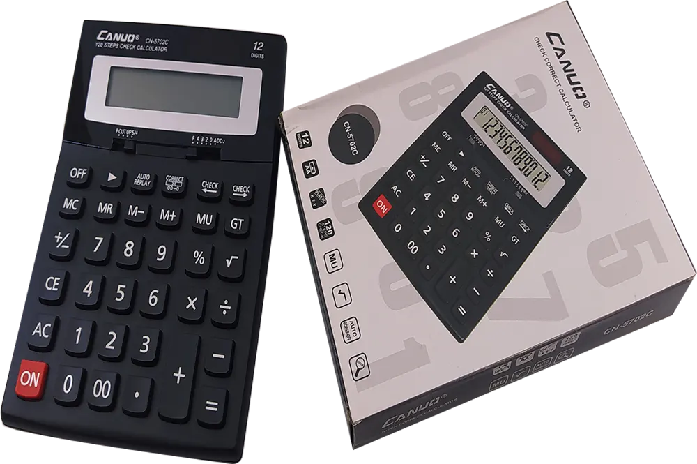 ألة حاسبة كانو 12 رقم، مصدرين للطاقة، أسود، CN-5702C