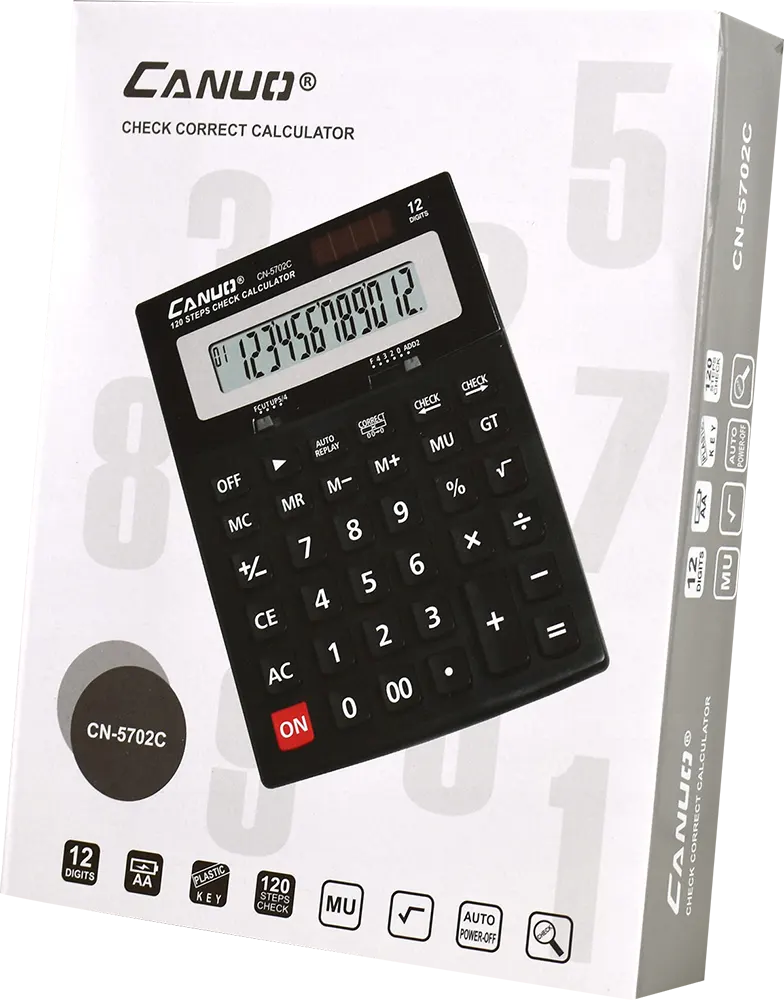 ألة حاسبة كانو 12 رقم، مصدرين للطاقة، أسود، CN-5702C