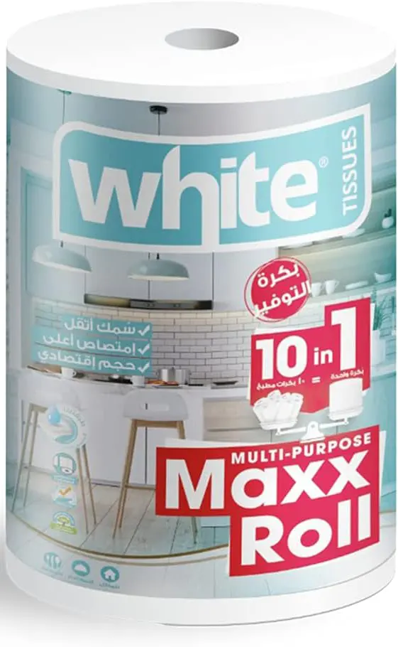 مناديل مطبخ ماكس رول من وايت، 2 طبقة، 1 قطعة رول