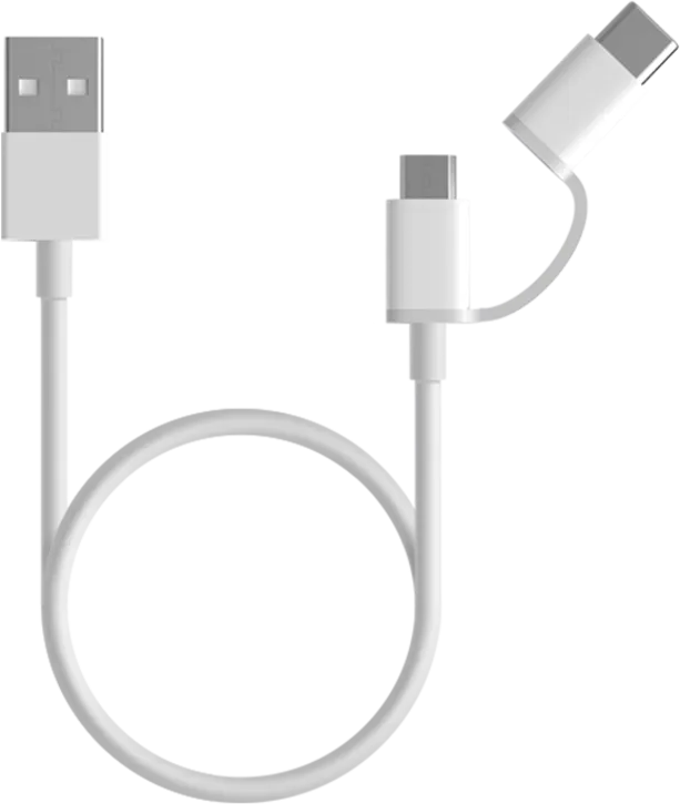 كابل يو اس بي مايكرو ريدمي مي 2 في 1 يو اس بي إلى تايب سي ومايكرو، 100 سم، أبيض