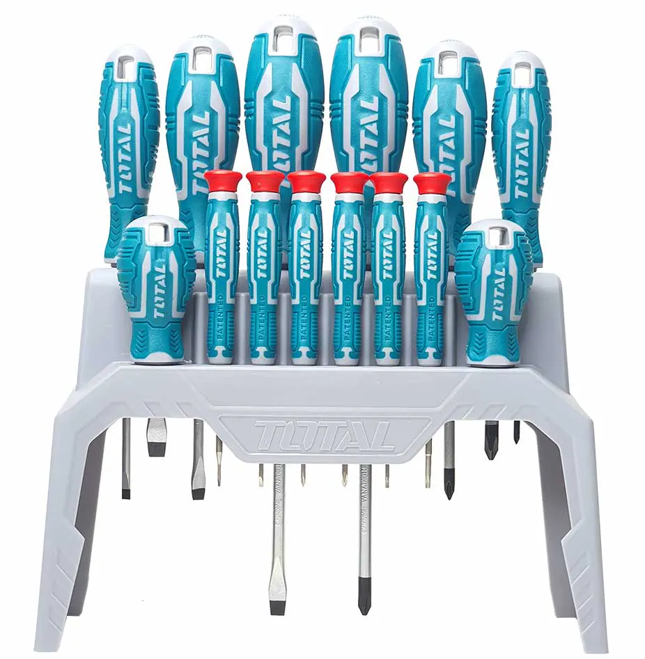 طقم مفكات توتال، 14 قطعة، يد كاوتش، THT250614