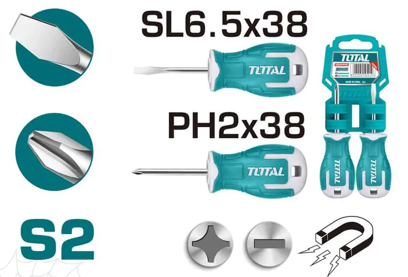 طقم مفك عجوز توتال ، 2 قطعة، يد كاوتش ، THTS20206