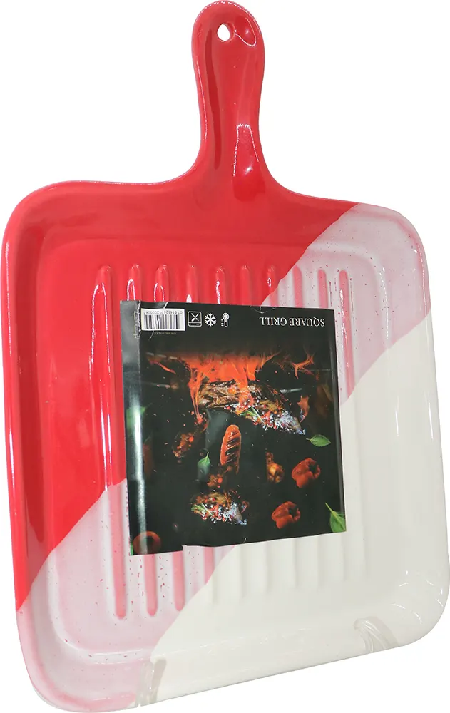 مقلاة شوي بورسلين بيد - أحمر- أبيض