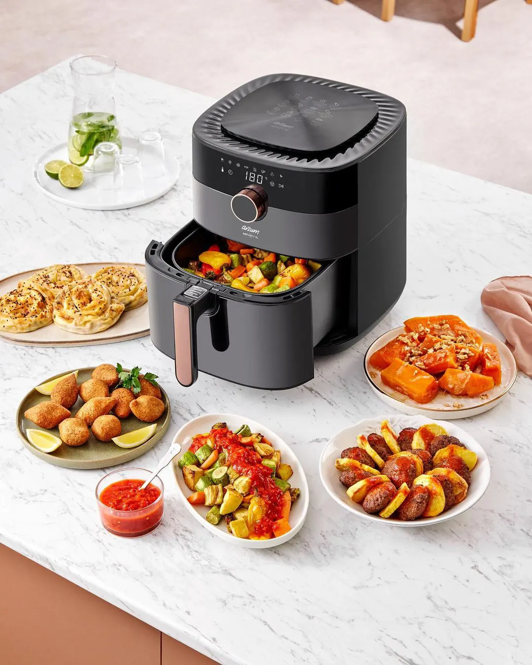 قلاية هوائية ارزوم، 1750 وات، 6 لتر، شاشة ديجيتال، نحاسي، AR2074-B