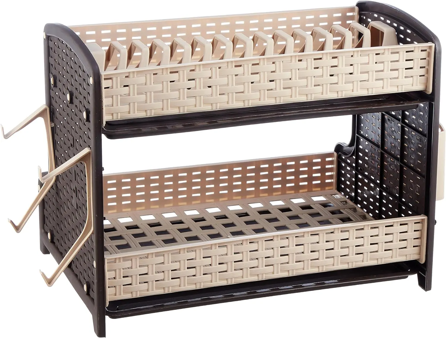 مطبقية بلاستيك راتان من الوطنية، 2 دور، بني*بيج