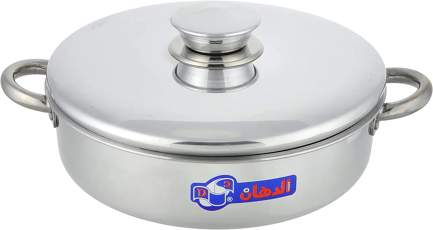 صينية فرن ألومنيوم بالغطاء من الدهان، يد أستانلس، مقاس 26،سيلفر