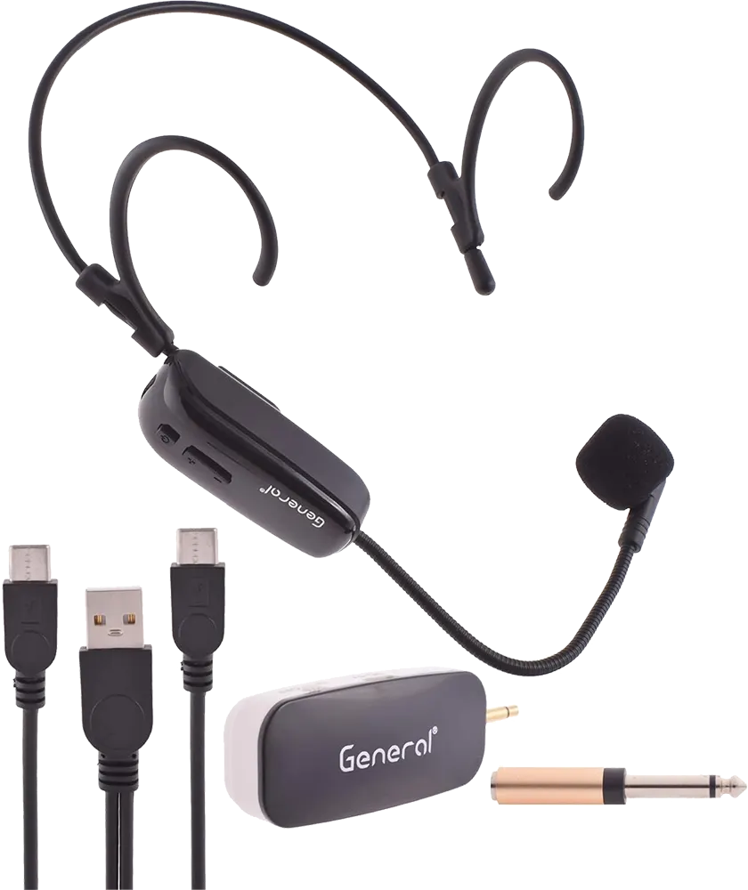 ميكروفون لاسلكي جنرال، 2.4 جيجا هرتز ، مع سماعة رأس، أسود، GH-W1