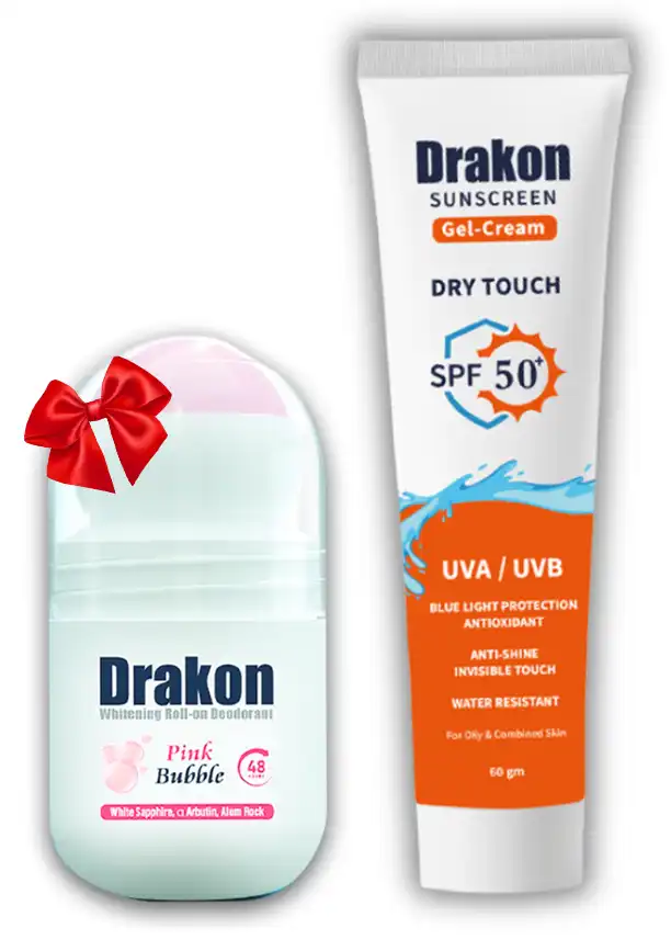 صن بلوك دراكون جل كريم بعامل حماية 50 صن بلوك للبشره المختلطة والجافة ، 60 جم + ديودرنت دراكون بينك بايل رول اون