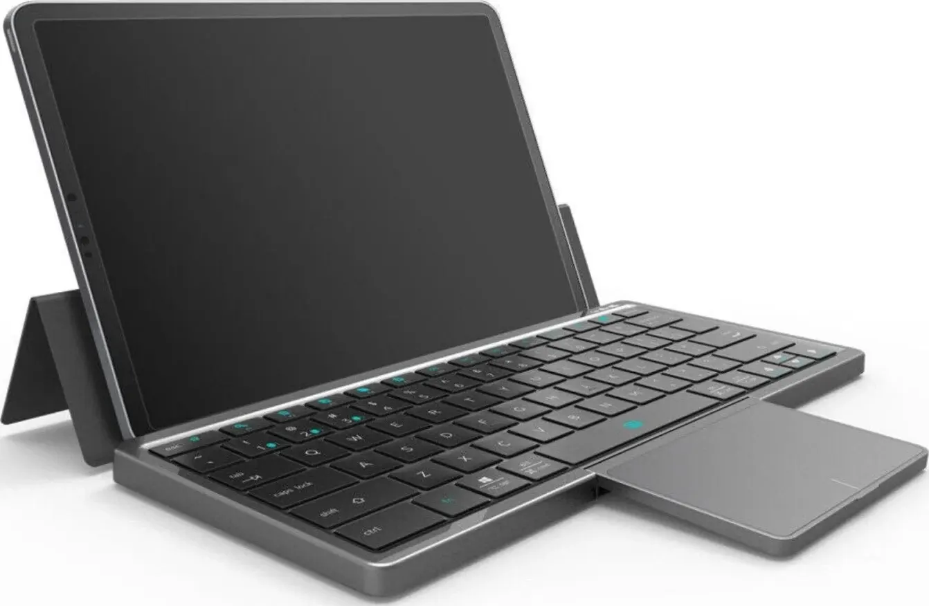 لوحة مفاتيح لاسلكية بلوتوث مع لوحة لمس قابلة للدوران، قابلة للشحن، أسود، KF8700