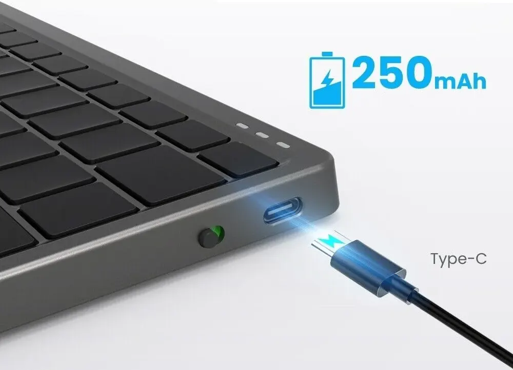 لوحة مفاتيح لاسلكية بلوتوث مع لوحة لمس قابلة للدوران، قابلة للشحن، أسود، KF8700