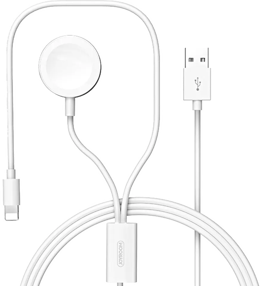 كابل شاحن مغناطيسي جوي روم 2 في 1 للساعة ذكية & لايتنينج، 1.5 متر، أبيض، S-IW002S